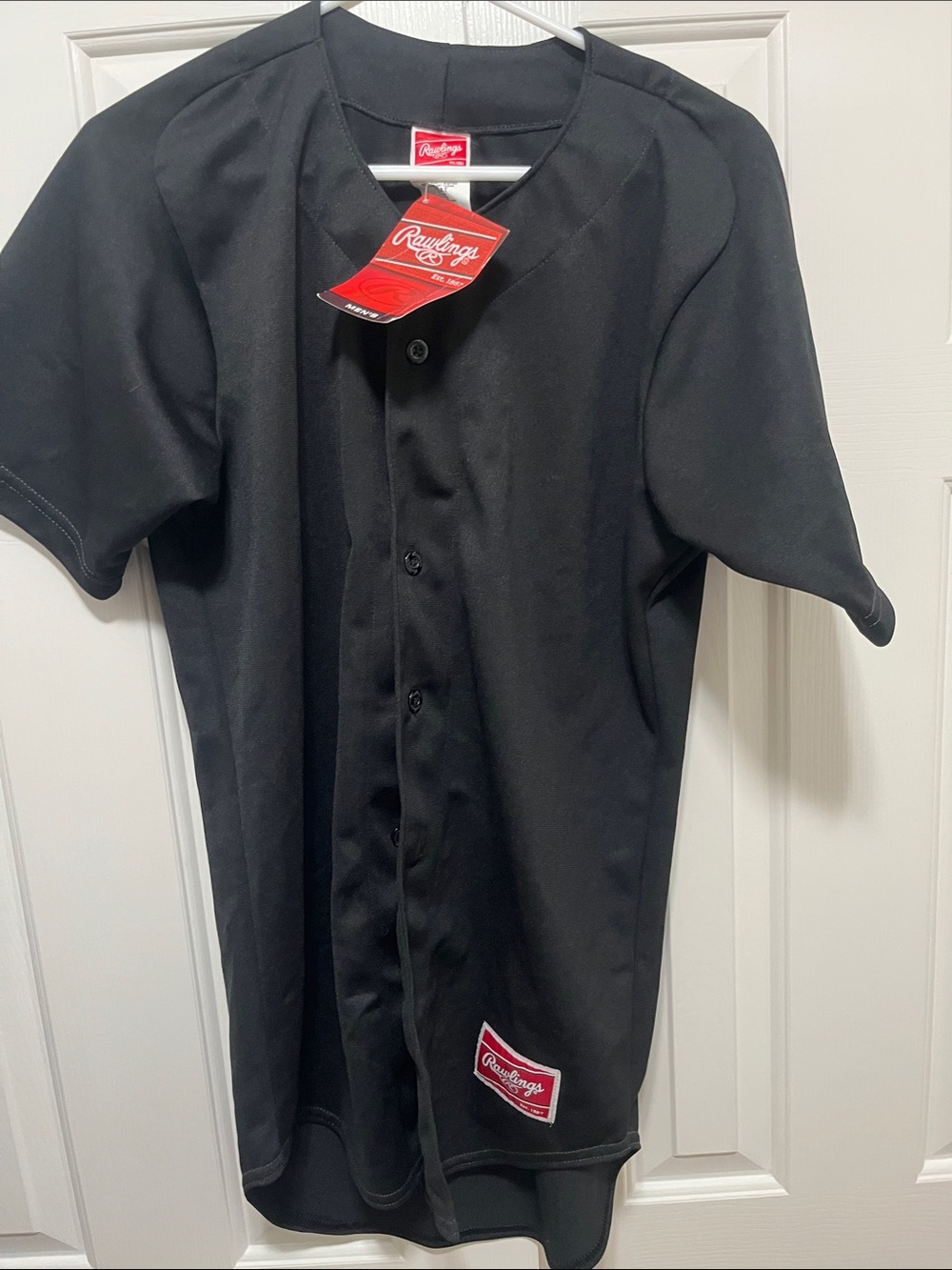 Rawlings Black Men’s Short-Sleeve Button-Up Baseball Jersey